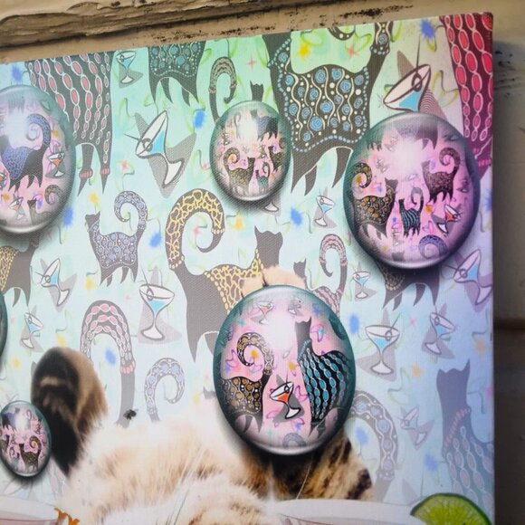 FUN Cosmo Cocktails Cats Giclee Canvas Wrap Original Art Print - Picture 4 of 8